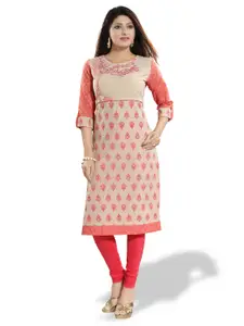 keshubaba Ethnic Motifs Printed Roll-Up Sleeves Pure Cotton Straight Kurta