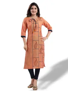 keshubaba Ethnic Motifs Printed Tie-Up Neck Cotton Silk Straight Kurta