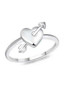 Vighnaharta Rhodium-Plated Heart Charm Finger Ring