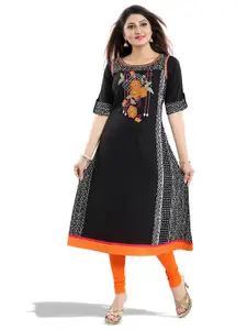 keshubaba FloralEmbroidered Pure Cotton A-Line Kurta