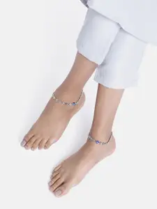 LAIDA Set of 2 German Silver Silver-Plated Oxidised Evil Eye Anklet