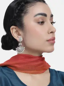 LAIDA Silver-Plated Oxidised Contemporary Drop Earrings