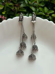 LAIDA Silver-Plated Oxidised Classic Jhumkas Earrings