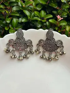 LAIDA Silver-Plated Oxidised Contemporary Drop Earrings