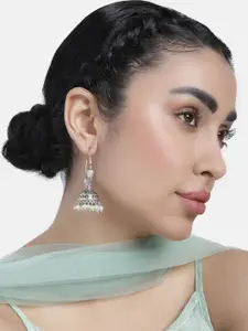LAIDA Silver-Plated Oxidised Classic Jhumkas Earrings