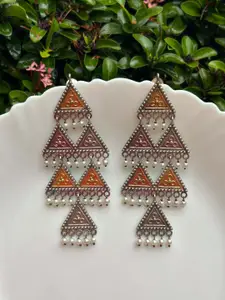 LAIDA Silver-Plated Oxidised Triangular Drop Earrings