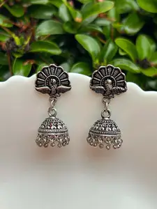 LAIDA Silver-Plated Oxidised Classic Jhumkas Earrings