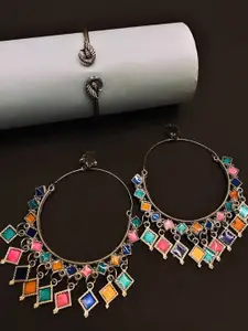 ATIBELLE Silver-Plated Stone-Studded Earrings & Bracelet Jewellery Set