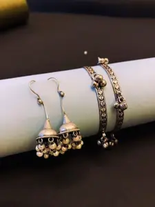 ATIBELLE Silver-Plated & Beaded Bangles & Earrings Jewellery Set
