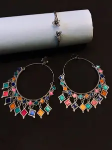 ATIBELLE Silver-Plated Stone Studded Bracelet & Earrings