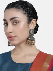 LAIDA Silver-Plated Oxidised Dome Shaped Jhumkas Earrings