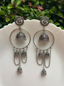 LAIDA Silver-Plated Oxidised Classic Drop Earrings