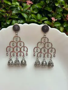 LAIDA Silver-Plated Oxidised Quirky Drop Earrings