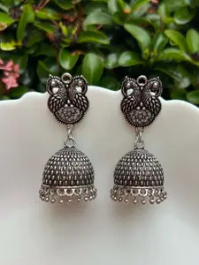 LAIDA Silver-Plated Oxidised Classic Jhumkas Earrings