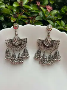 LAIDA Silver-Plated Oxidised Classic Jhumkas Earrings