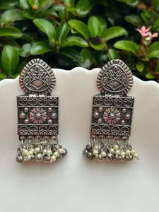 LAIDA Silver-Plated Oxidised Square Drop Earrings
