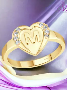 Vighnaharta Gold Plated CZ Studded M Alphabet Finger Ring