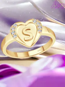 Vighnaharta Gold Plated CZ Studded S Alphabet Finger Ring