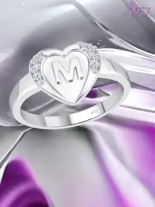 Vighnaharta Rhodium Plated CZ Studded M Alphabet Finger Ring