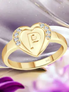 Vighnaharta Gold Plated CZ Studded P Alphabet Adjustable Finger Ring