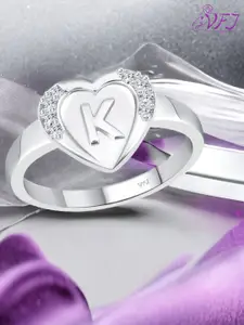 Vighnaharta Rhodium Plated CZ Studded K Alphabet  Adjustable Finger Ring