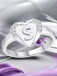 Vighnaharta Rhodium Plated CZ Studded S Alphabet  Finger Ring