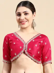 flaher Women Embroidered Silk Padded Readymade Blouse