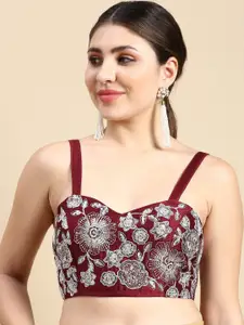 flaher Embroidered Sequinned Silk Readymade Padded Saree Blouse