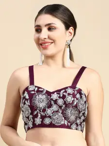 flaher Embroidered Sequinned Silk Readymade Padded Saree Blouse