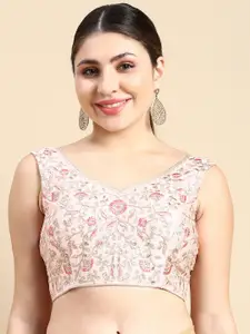 flaher Embroidered Silk Readymade Padded Saree Blouse