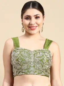 flaher Embroidered Zari Sweetheart Neck Silk Padded Readymade Blouse