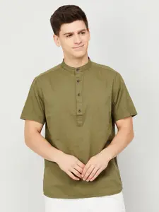 Melange by Lifestyle Mandarin Collar Cotton Opaque Casual Shirt