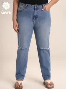20Dresses Women Plus Size Blue Light Fade Slim Fit High-Rise Slash Knee Jeans