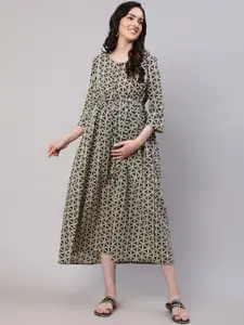 Nayo Maternity Floral Printed Fit & Flare Cotton Ethnic Dress