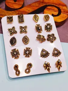 FEMMIBELLA Set Of 10 Oxidized Stud Earrings