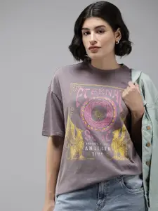 Roadster Women Graphic Printed Drop-Shoulder Sleeves Boxy T-shirt