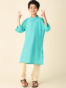 Fabindia Boys Geometric Printed Band Collar Straight Cotton Kurta