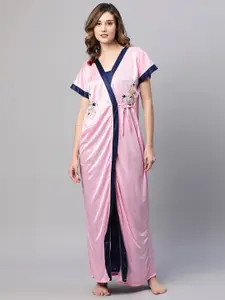 AV2 Floral Embroidered Satin Maxi Nightdress With Robe