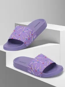 DressBerry Women Purple & White Printed Sliders