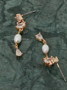 Accessorize Gold-Plated Crystal & Pearl Studded Contemporary Drop Earrings