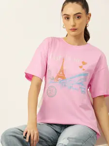DressBerry Eiffel Tower Printed Drop-Shoulder Sleeves Pure Cotton T-shirt