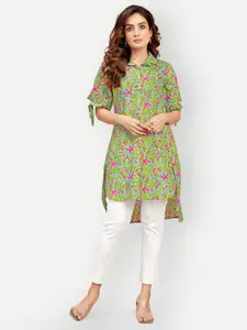 DRESOUL Floral Printed Shirt Collar Kurta