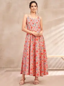 DRESOUL Floral Printed Shoulder Straps Pure Cotton Maxi Dress
