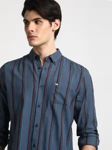 THE BEAR HOUSE Striped Cotton Slim Fit Opaque Casual Shirt