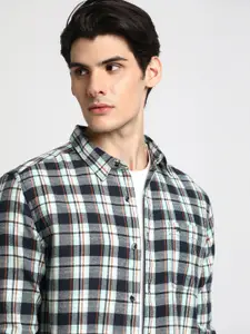 THE BEAR HOUSE Tartan Checked Cotton Slim Fit Opaque Casual Shirt