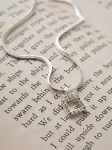 Accessorize Silver-Plated Snake Chain With Crystal Square Pendant