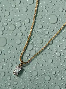 Accessorize Gold-Plated Water Proof Emerald Cut Twisted Chain Pendant Necklace
