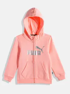 Puma Girls Essentials+ Logo Full-Zip Hoodie Youth Printed Hooded Sweatshirt