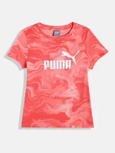 Puma Girls Tie & Dye Brand Logo Print Essentials+ Marbleized Knitted Pure Cotton T-shirt
