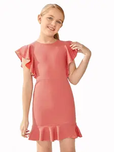 ADDYVERO Girls Flutter Sleeve Flounce Cotton Lycra Sheath Dress